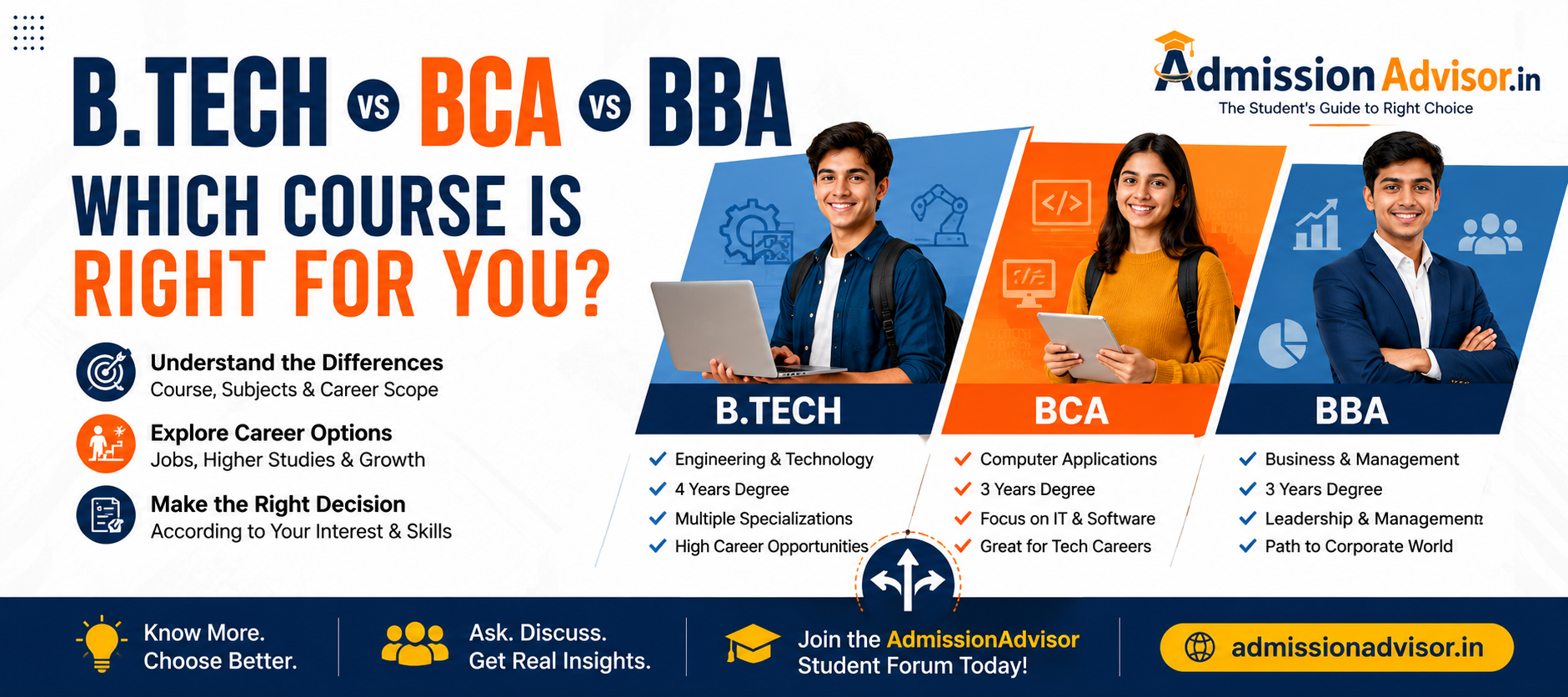 B.Tech vs BCA vs BBA: Which Course Is Right for You?